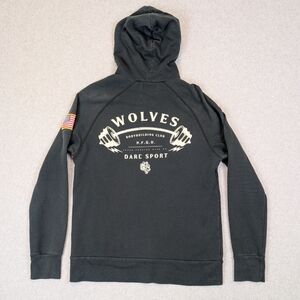 Darc Sport Hoodie Men's Large Black Wolves Bodybuilding Full Zip Sweatshirt Flag